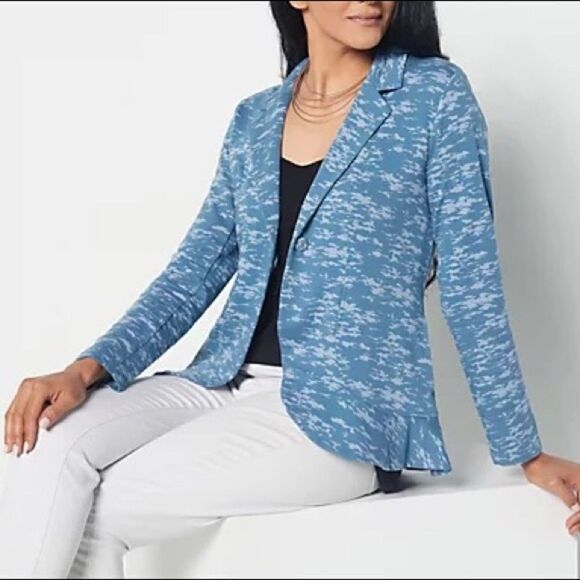 LOGO by Lori Goldstein Mini Camo French Terry Blazer - Picture 1 of 5